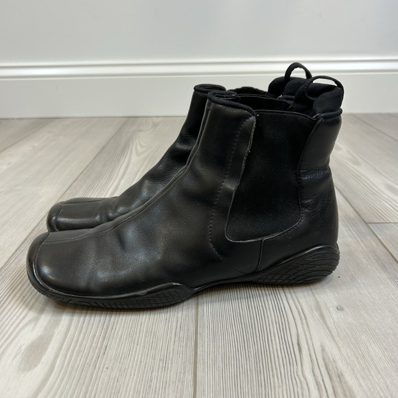 Prada Size 39.5 / US 8.5 Pull On Black Leather Sport Ankle Boots Square Toe - Picture 1 of 10
